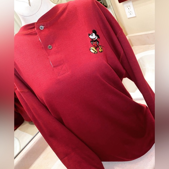 Vintage Disney Mickey Mouse Embroidered Long Sleeve Henley - Red - S - Picture 3 of 12